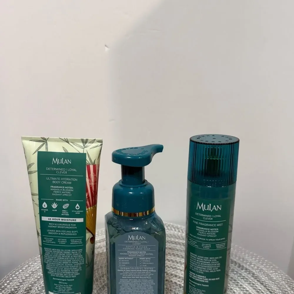 BBW Disney Princess Mulan Body Cream, Fragrance Mist and Hand Soap Set of 3 NWT
